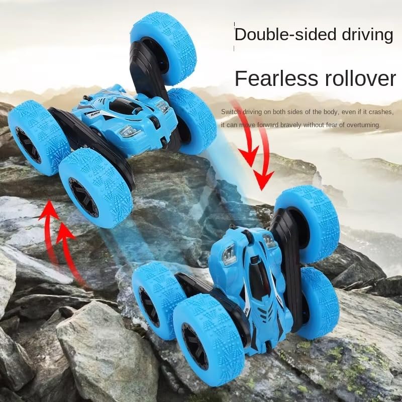 The Toys Home Double-Sided Tumbling Stunt Remote Control Car, 360° Flip Rollover RC Vehicle, All-Terrain Off-Road Toy Car with Fearless Stunt Design, Blue, for Kids Ages 6+ (Blue) - Image 2